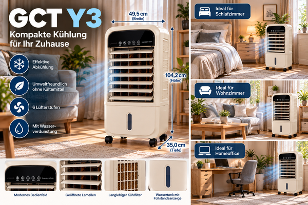 GoodCooling Y3 im Wohnzimmer, Schlafzimmer und Homeoffice